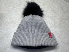 Chick-fil-A Sherpa Lined Winter Hat Beanie Gray w/ Black Pom One Size Small Logo