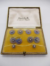 Antyczny edwardiański niebieski chalcedon, perła i 9-karatowe złoto spinki do mankietów, zestaw ćwieków i guzików