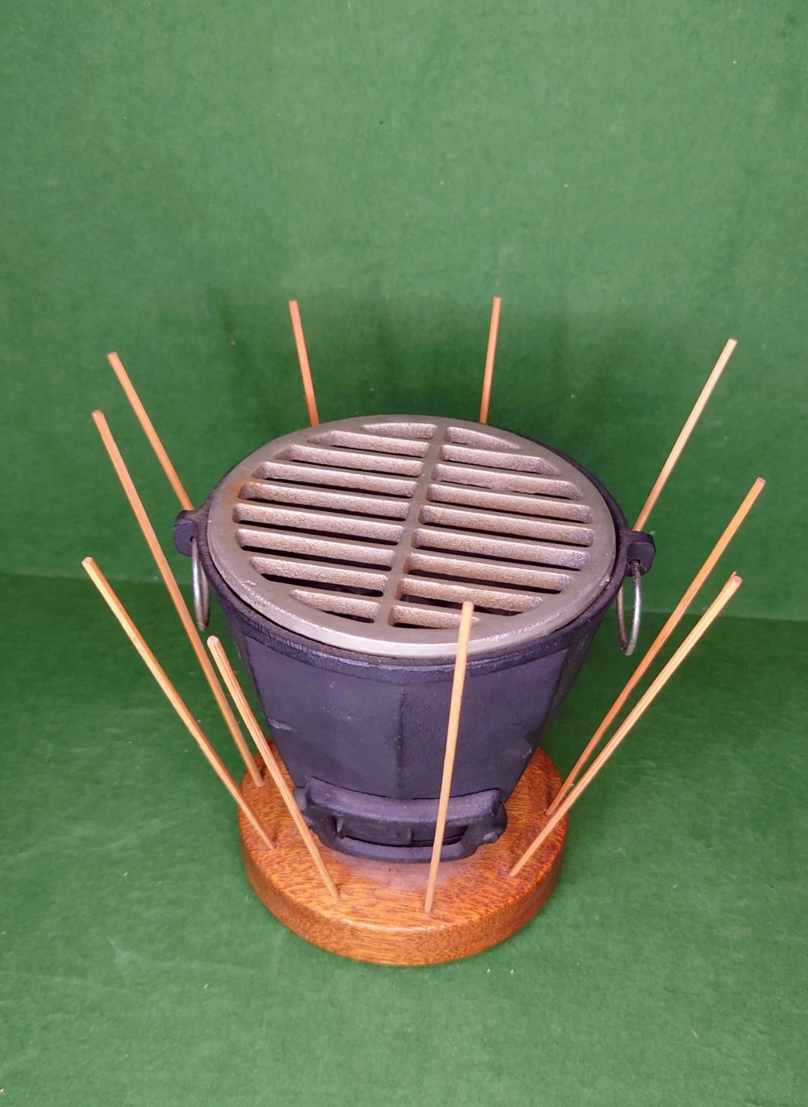 Vtg Mini Hibachi Grill Japan, Cast Iron Picnic Food Warmer, Personal Grill