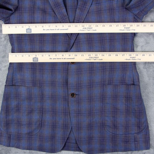 Chaqueta Blazer Abrigo Deportivo TALIA Para Hombres 42L Azul a Cuadros 100% Lino Sin Estructura - Imagen 10 de 16