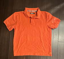 DKNY Men's Solid Orange Short Sleeve Polo Shirt Logo Button Collared XL