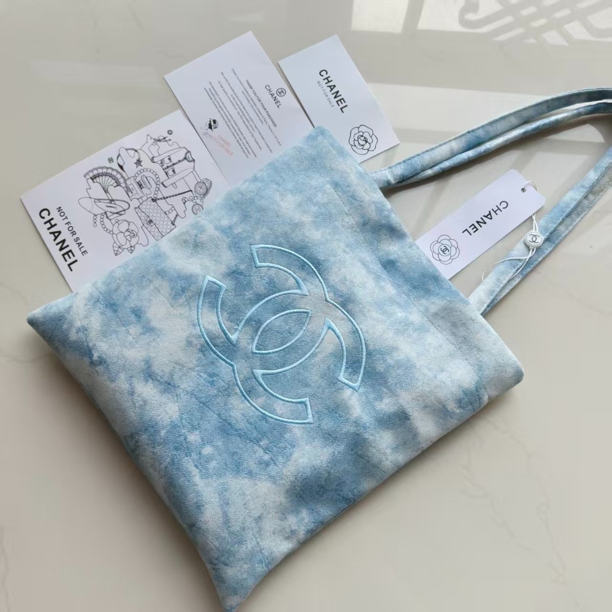 2026 VIP Beauty Gift • Shoulder Tote Canvas Bag Light Blue Suede