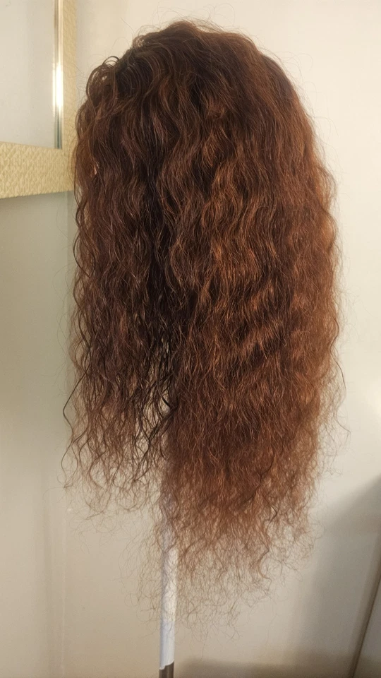 High-Quality Regular Top 24" Dark Red Wavy 150% Virgin Human Hair  Lace Wig  - Image 3 of 4