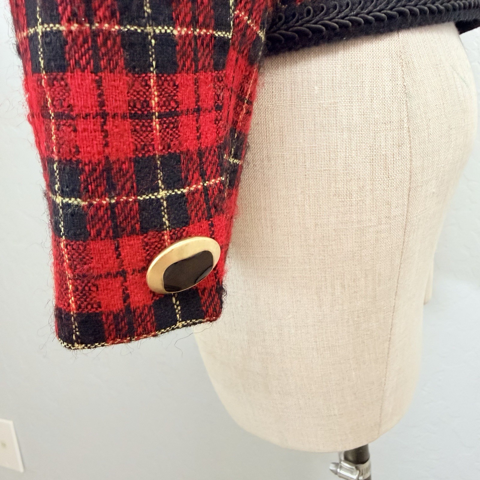 Pendleton Petite Wool Plaid Jacket Red Black Gold… - image 4