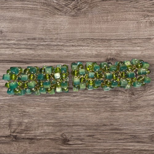 Lot de 9 - Anneaux de serviette perle et verre vert/bleu/or ton boho/plage