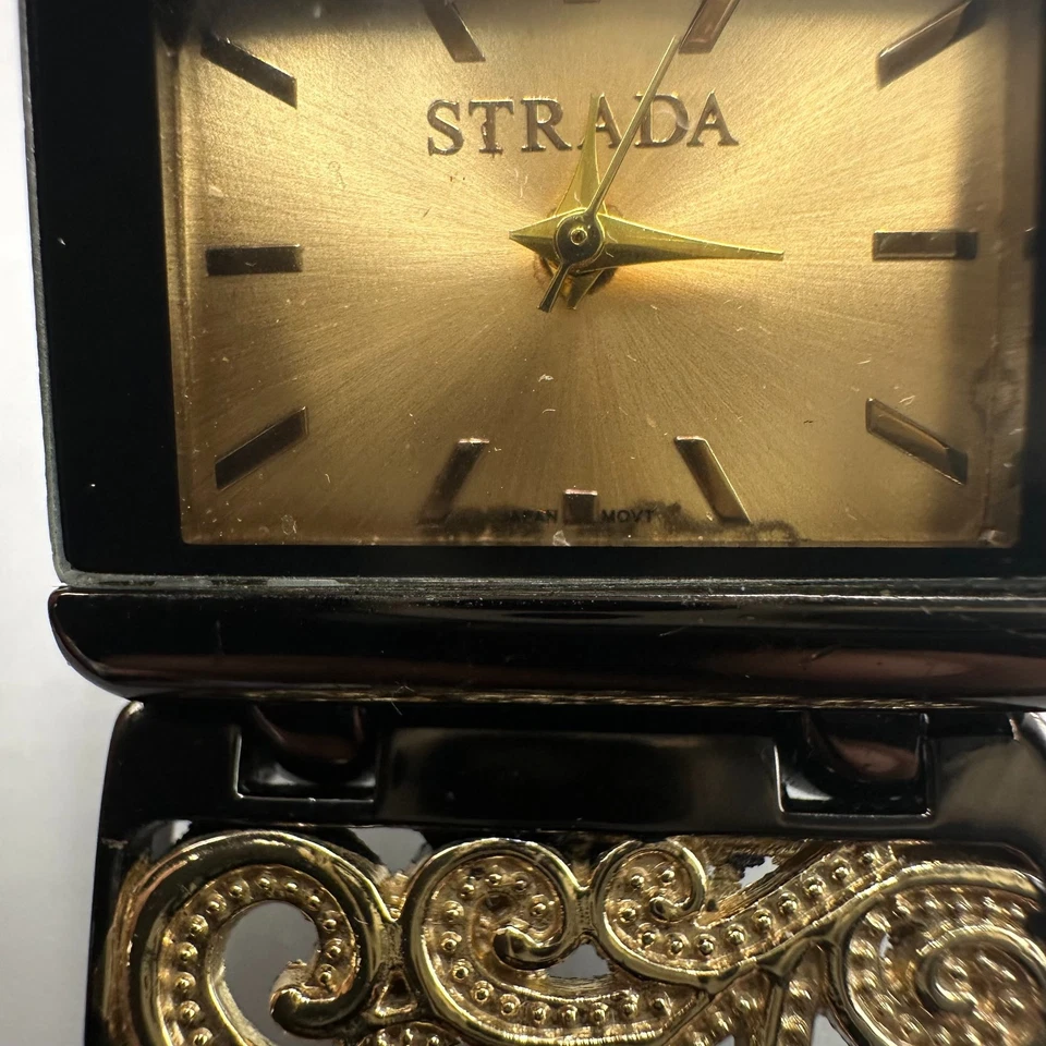 Reloj Strada Mujer Tono Dorado Negro Diseño Desplazamiento Banda Metal Batería Nueva 7.25" Foto 4 de 4