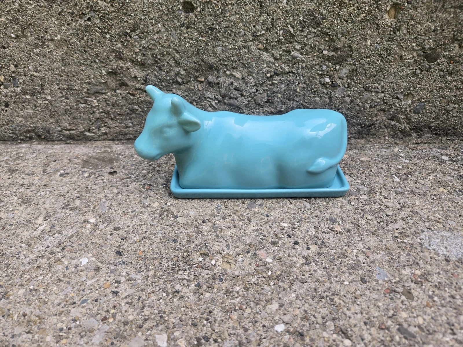 Teal Blue Porcelain Cow Shaped Butter Dish, 2 Pcs Food Network Cottagecore