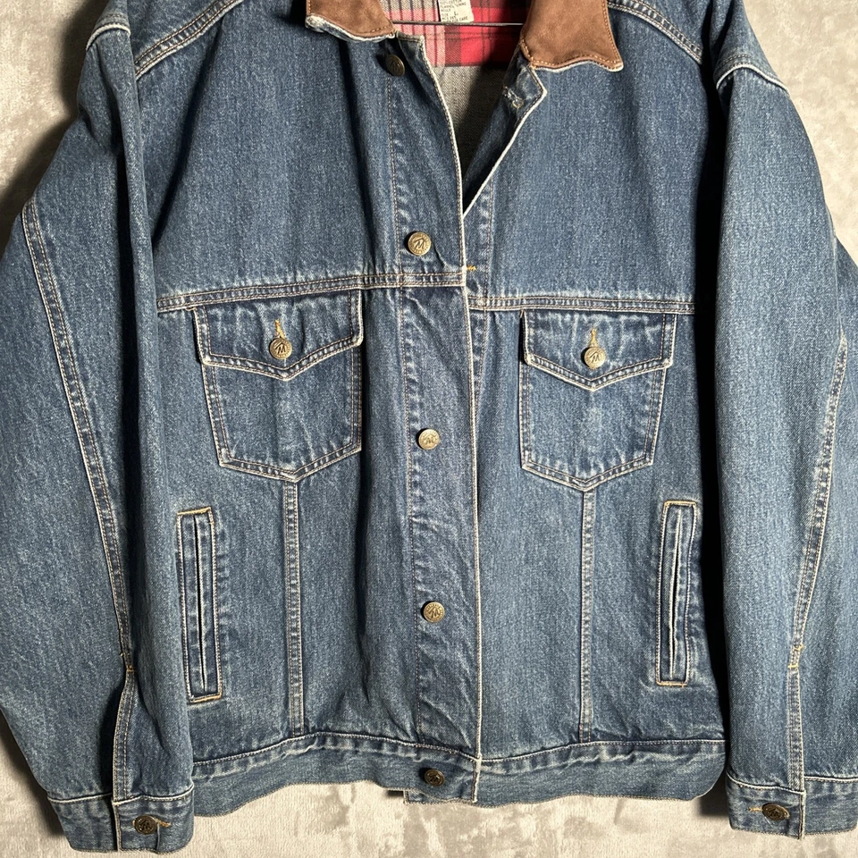 Винтажный Marlboro страны магазин мужской L синий джинсовой ткани водитель грузовика Jean куртка кожаный воротник - Изображение 3 из 4