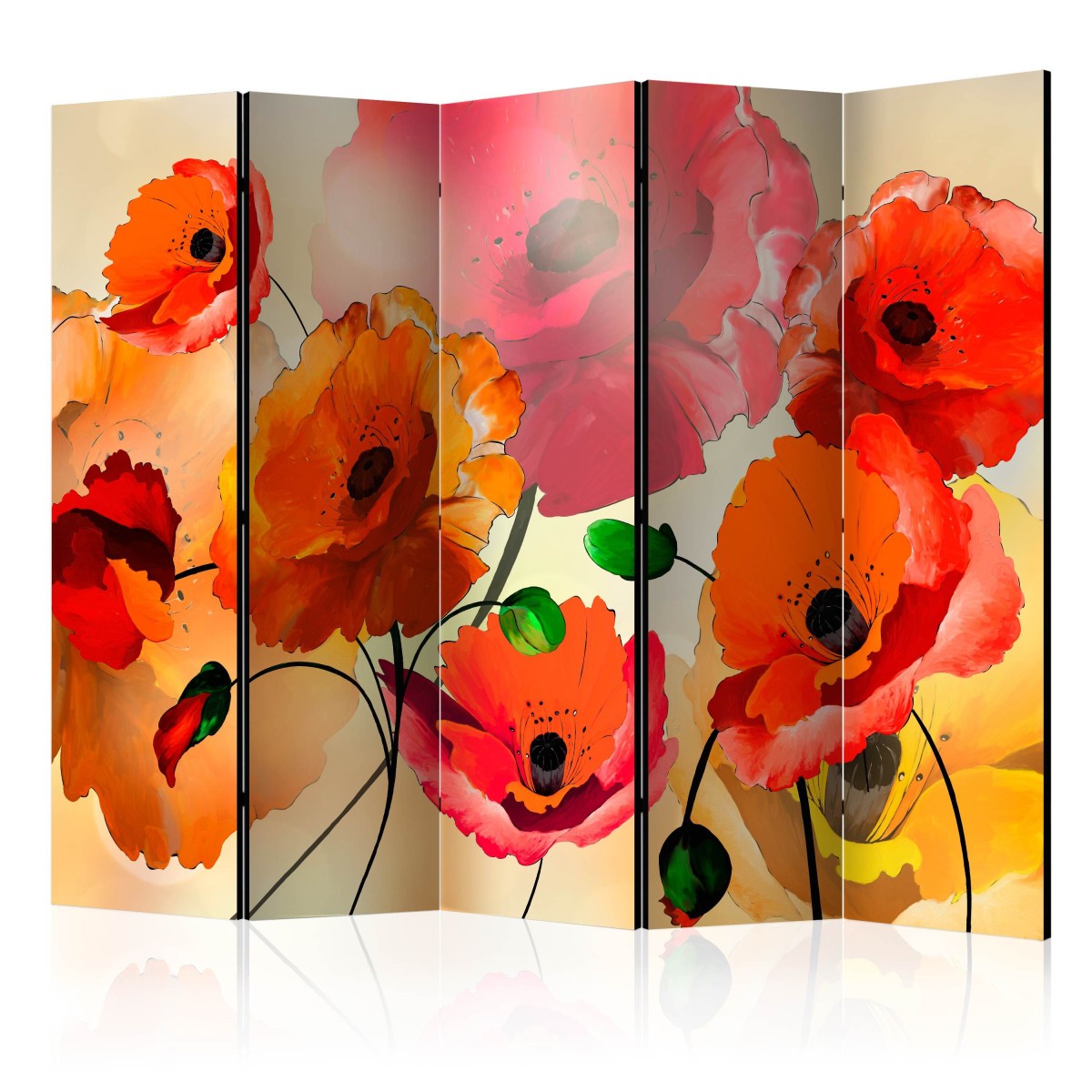 Paravent de luxe Velvet Poppies cloison mobile élégante de 172x225 cm