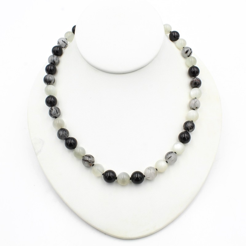 Tiffany & Co. Paloma Picasso Sterling Onyx Quartz 18in Beaded Necklace #S5645-5