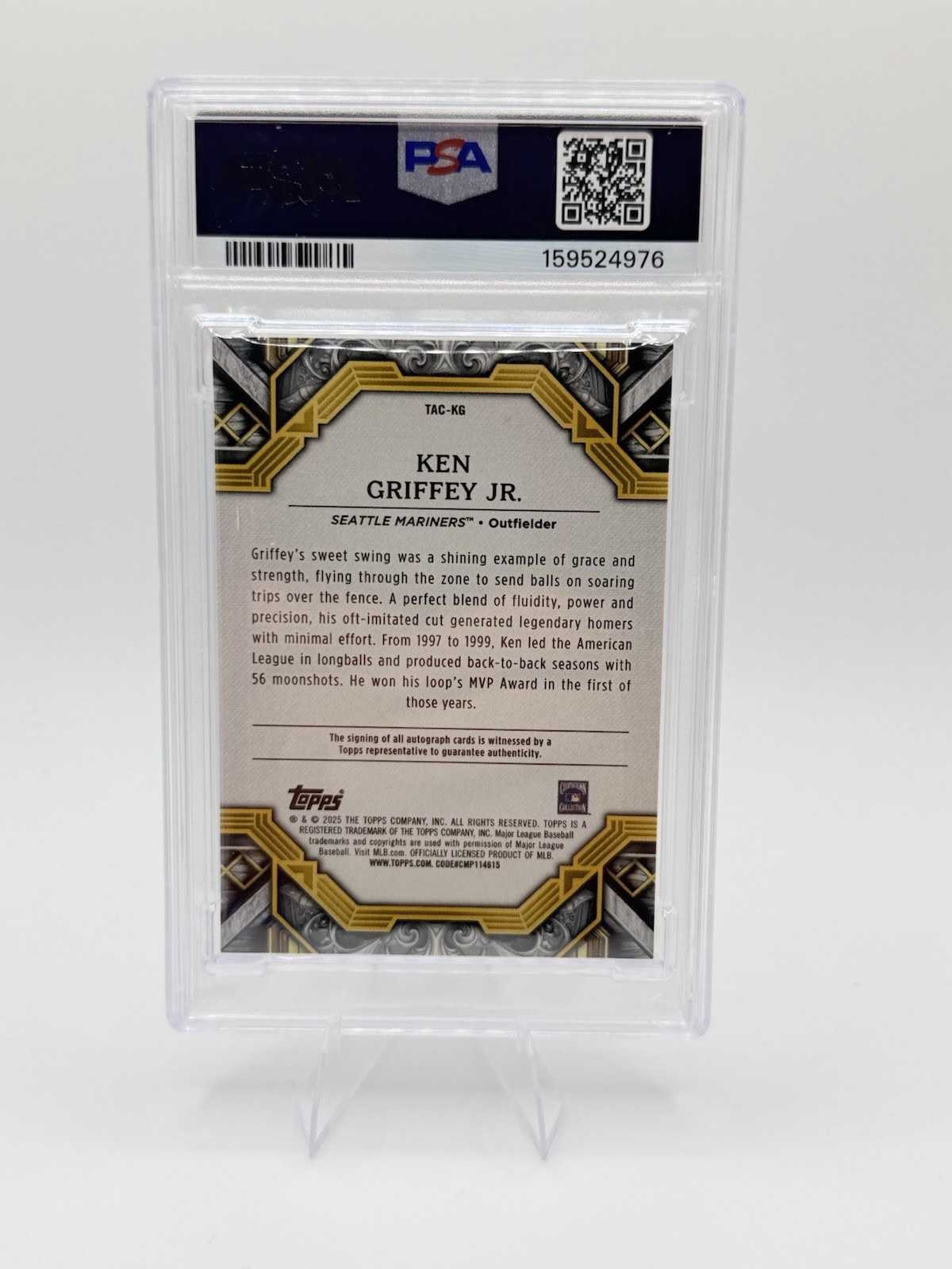 2025 Topps Transcendent Ken Griffey Jr Blue Auto /10 PSA 9 POP 2 None Higher! view 2