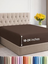 Extra Deep King Fitted Sheet Fits 18-24 inch Mattress Wrinkle Free Brown