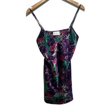 VTG California Dynasty Purple Satin Floral Mini Slip Night Dress Sz S/M