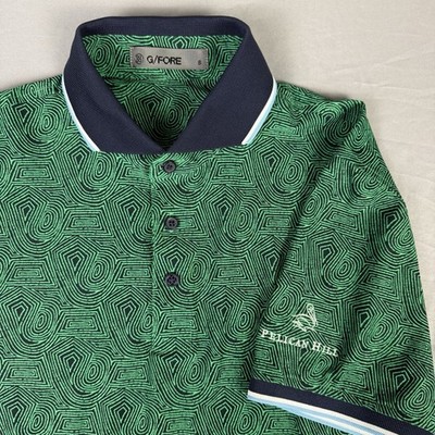 G/FORE x Pelican Hill Golf Polo Shirt Mens Small Green Maze Psychedelic Stretch