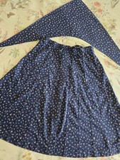 Vintage 70s Ditsy Floral Blue Skirt Bandana Set Womens Medium Cottagecore Boho