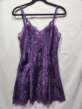 VTG Victorias Secret Gold Label Satin  Lace Floral Paisley Purple Slip Dress S