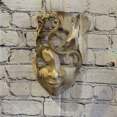 25cm Holz Seelenverwandte Maske Wandbild Hibiskus Holz handgeschnitzt Fair Trade Design 7