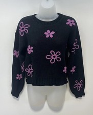 NWT So Goods For Life Girls Long Sleeve Black Pink Daisy Sweater Size XL