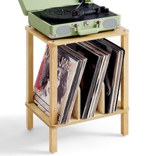2-Tier Record Player Stand with Vinyl Record Storage up to 100 Albums, Boho B...
