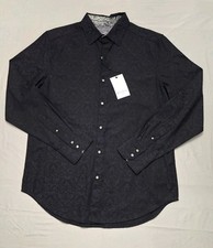 NWT Robert Graham Bayview Classic Fit Black Damask Jacquard Flip Cuff Shirt   S