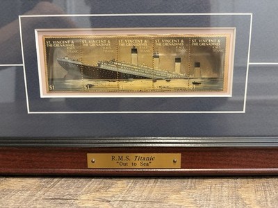 2 VTG RMS TITANIC Framed Art Prints w/ Stamps Postal Commemorative