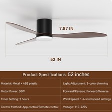 52" Ceiling Fan w/ Light Remote App Control DC Motor 6 Speeds Stepless Dimming