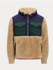 POLO RALPH LAUREN Uomo 1/2 Zip ColorBlock Hybrid Hi Pile Pullover in Pile Taglia M
