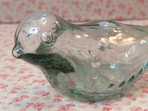 VTG~Propagation Bud Vase~MCM Bird Art Figurine~Green Tint Hand-Blown Glass~8” - Picture 12 of 15