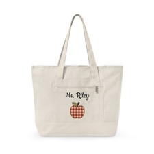 Gingham Apple Teacher Tote Zippered Canvas Tote Personalized Name Option