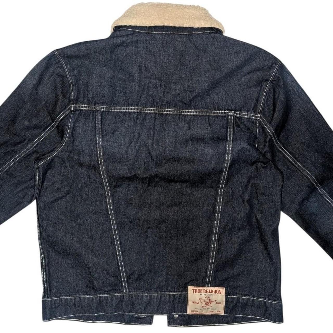 True Religion Denim Trucker Jacket Men's Sherpa Lined Dark Wash Jean Coat Wester thumbnail 2