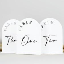 White Arch Acrylic Wedding Table Numbers 110 Black Lettering 5x7 Inch