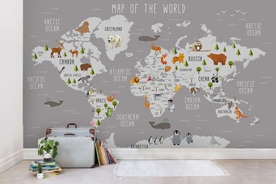 3D Animal Plant World Map Wall Murals Wallpaper Murals Wall Sticker 2