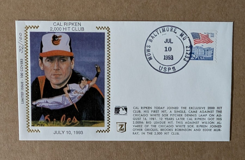 7-10-93 Z Silk Cachet Cal Ripken Orioles 2000 Hit Club #32/100