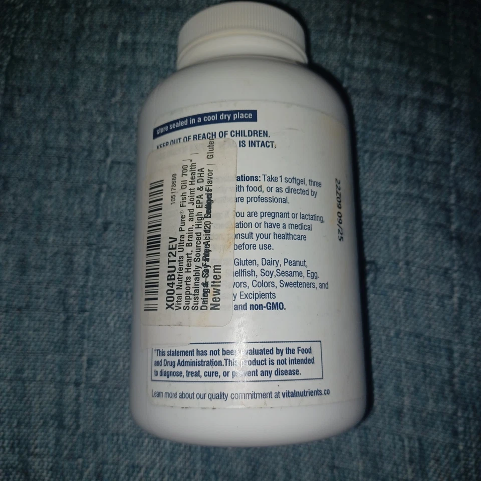 Aceite de pescado ultra puro Vital Nutrients 700 120 cápsulas blandas. Salud del corazón. Nuevo. 09/2025 Foto 3 de 4