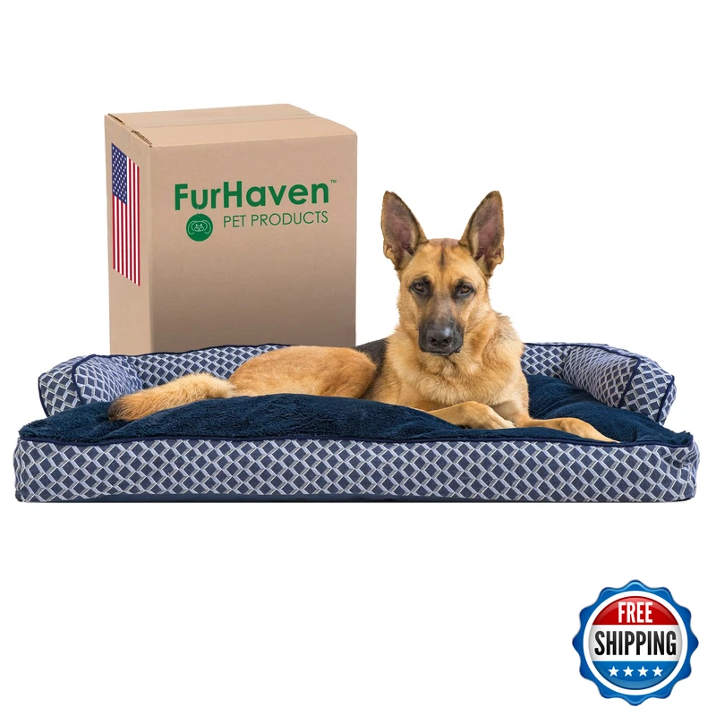 Furhaven Pillow Dog Bed For Large Dogs W/ Removable Bolsters Washable Cover -