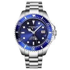 Stuhrling 4048 3 Automatic Depthmaster Diver Date Blue Mens Watch