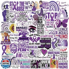 50Pcs Domestic Violence Awareness Stickers Pack Purple Ribbon Awareness Stop 