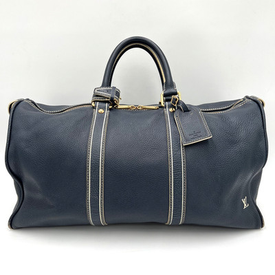 LOUIS VUITTON Tobaco Keepall 50 Boston Bag Leather Navy M95136 Used Auth #F00152