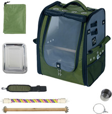 Bird Carrier Backpack-Parrot Travel Cage with 2PCS Perch and Food Bowl, Stainles