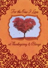 Heart Shaped Tree Inside Orange Foil Frame Thanksgiving Card for the One I Love