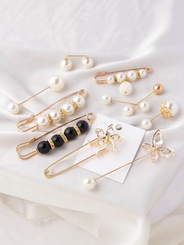 Perlsilber Gold Schal Brosche Pin muslimischer Hijab Clips Kopftuch Schal Frauen Mädchen - Bild 3 von 20