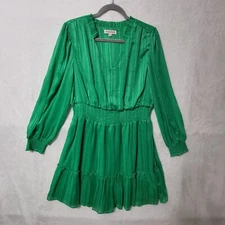 Nanette Lepore Dress Size 16 Green Smocked Knee length Long Sleeve Fit Flare