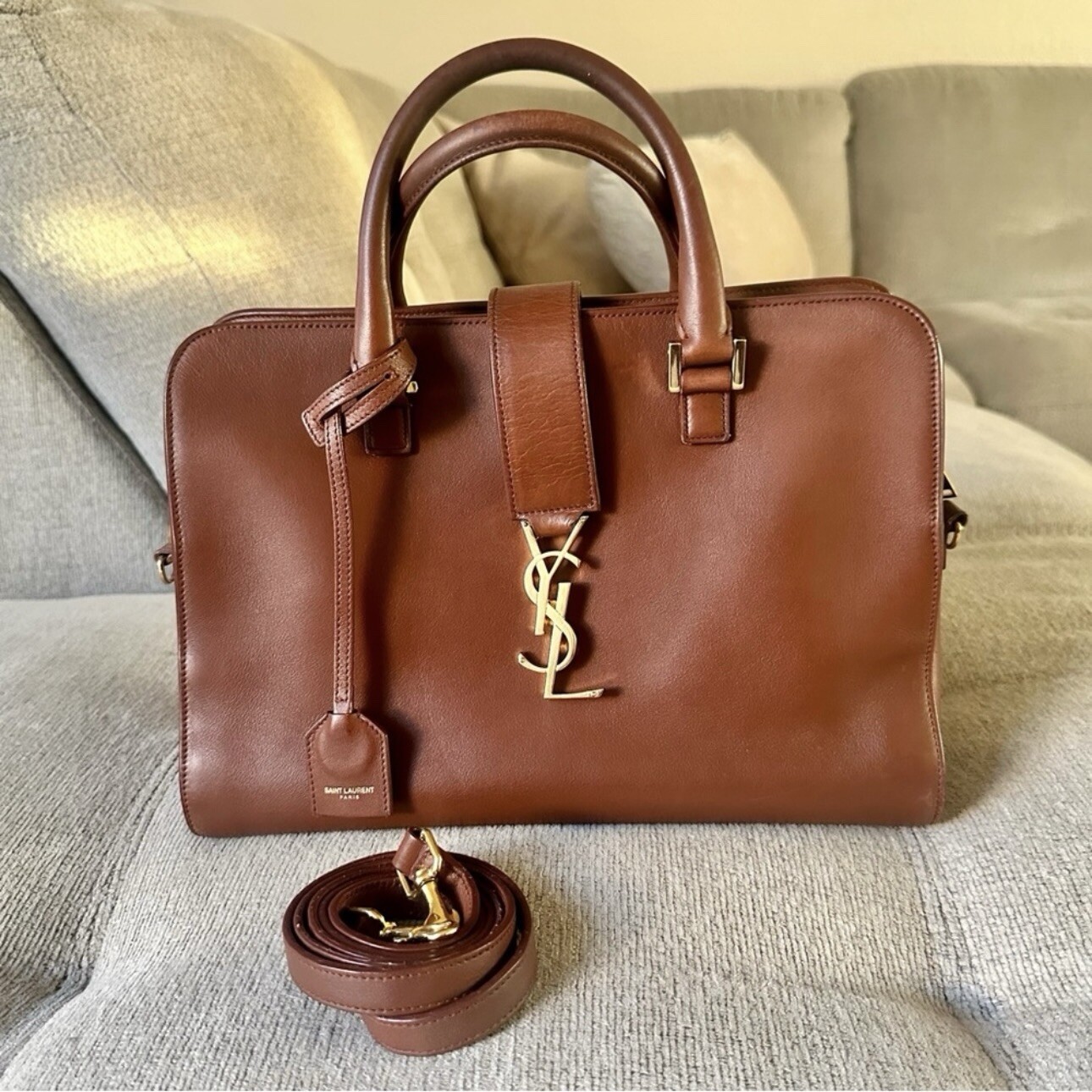 $2.950 YSL SAINT LAURENT CABAS BORSA MONOGRAM BORSA 2 VIE MARRONE COGNAC RARA!