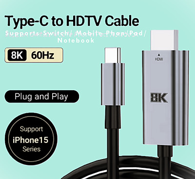 USB C zu HDMI Kabel Handy zuTV Laptop uvm. 8K UHD 60 Hz 200cm IOS Andoid Xiaomi