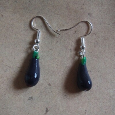 Auberginenohrringe, Aubergine Ohrringe, Gemüse handmodelliert *NEU* Veggies Mini