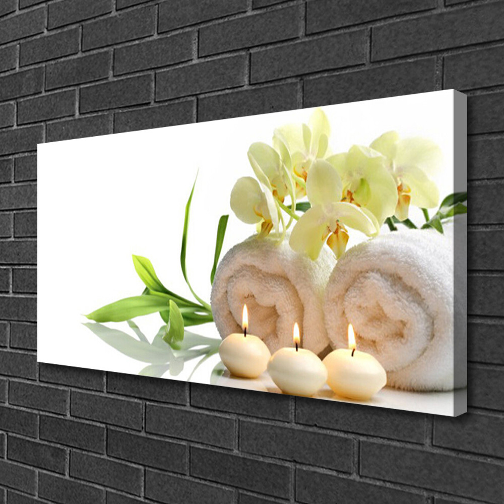 Tableau photo sur toile bougies et fleurs 100x50 cm pour décoration murale
