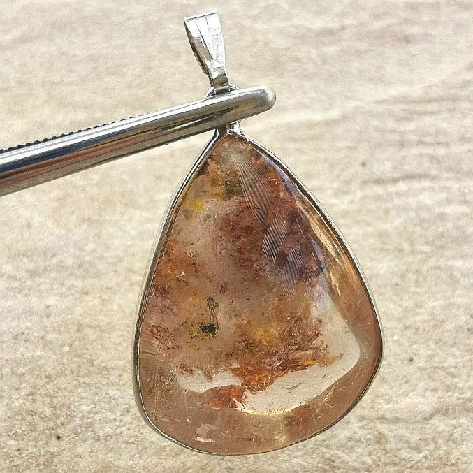 Pendentif En Lodolite (Quartz Jardin) Brut Arc-en-ciel - Agate Mousse - Fait Main - Neuf