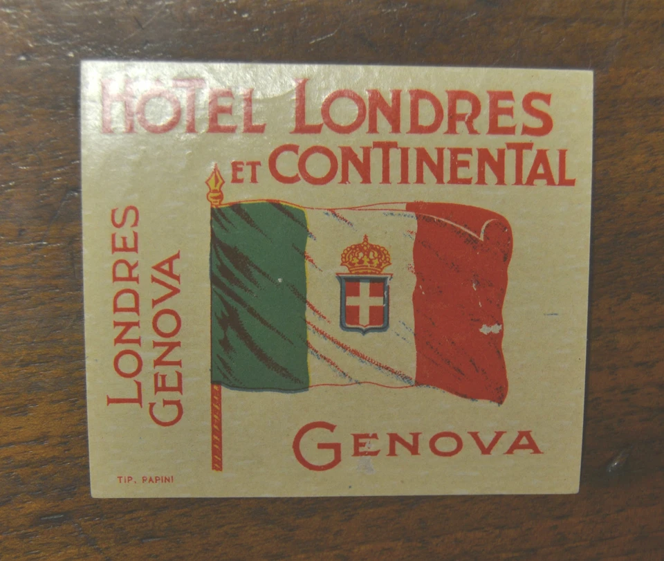 Gepäcketikett Hotel Londres Und Continental Genova Aus Der Epoche Original - Bild 1 von 1