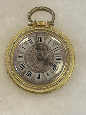 VINTAGE LANDAU SWISS MANUAL WIND GOLD-TONE FLORAL PENDANT POCKET WATCH Runs Mint