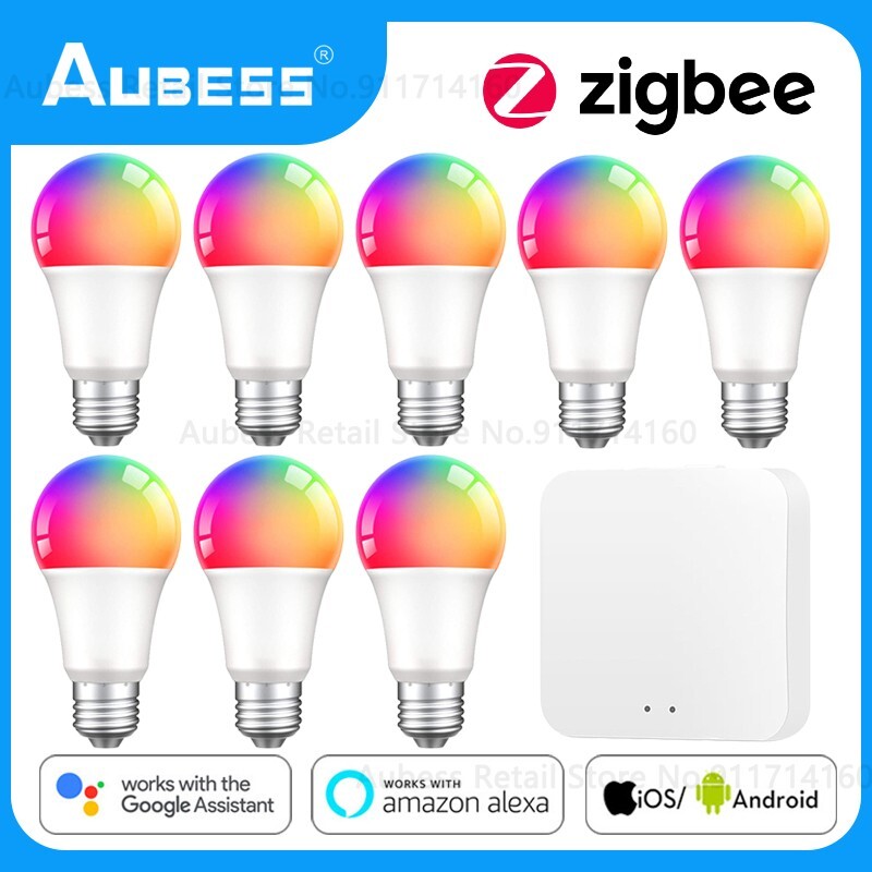 Aubess Tuya Zigbee Smart Light LED Bulb RGBCW E27 Dimmable Color Changing Neon L
